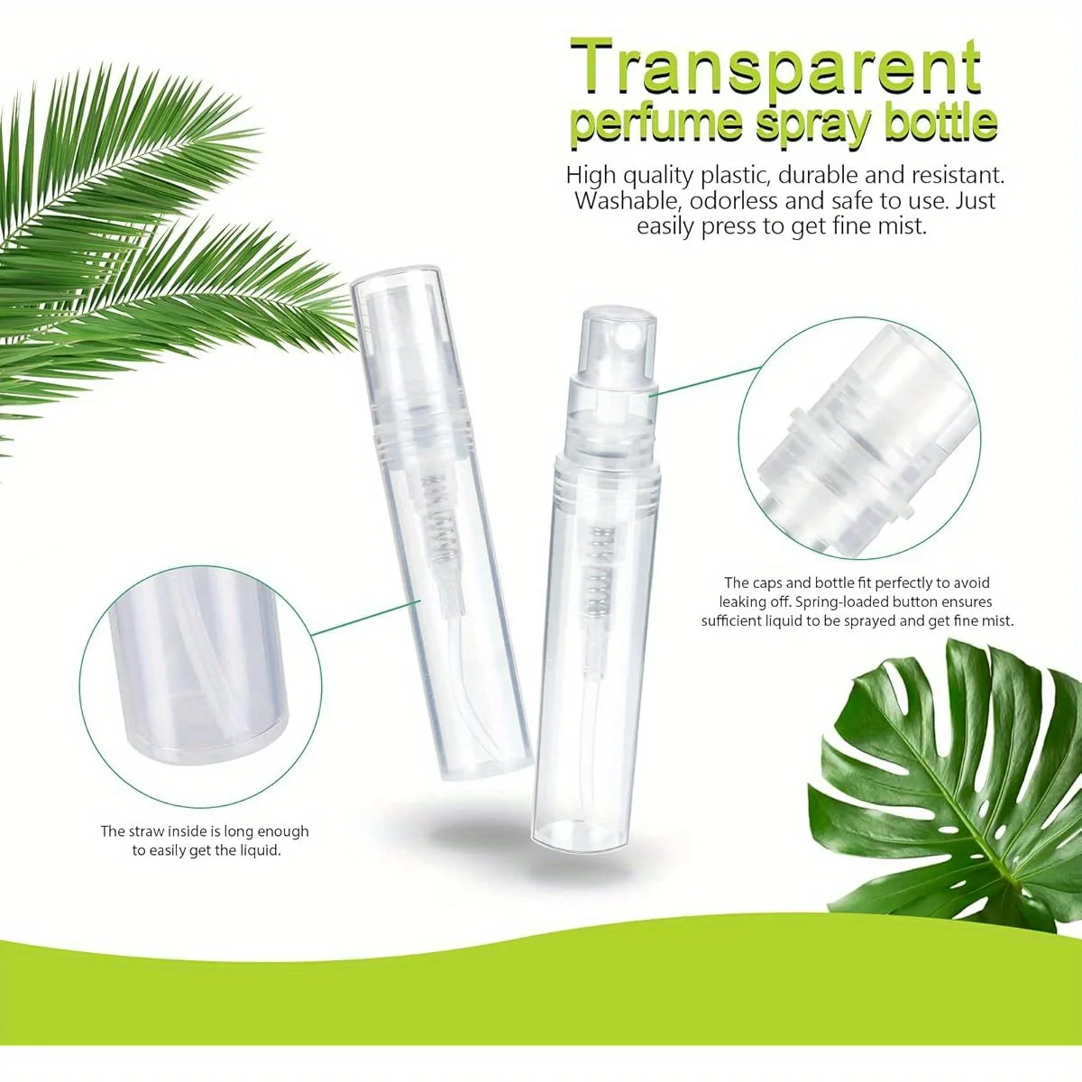 100 Stück 2ml Mini Klare Kunststoff-Sprühflaschen Leere Parfüm-Kosmetikflaschen Tragbarer Zerstäuber Feiner Nebel Flaschen für Ätherische Öle für Reisen – Detail 5