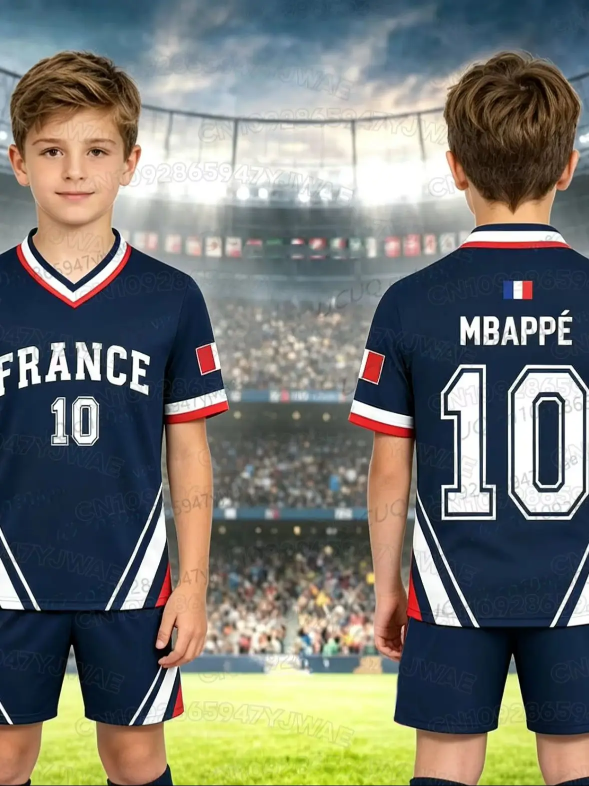 2026 Spezial Nr. 10 Mbappé Fußballtrikot-Shorts-Set für Damen und Herren, Frankreich-Flagge, Fan-Shirt und Shorts, Sommer-Kinder-2-Teiler-Set – Detail 6