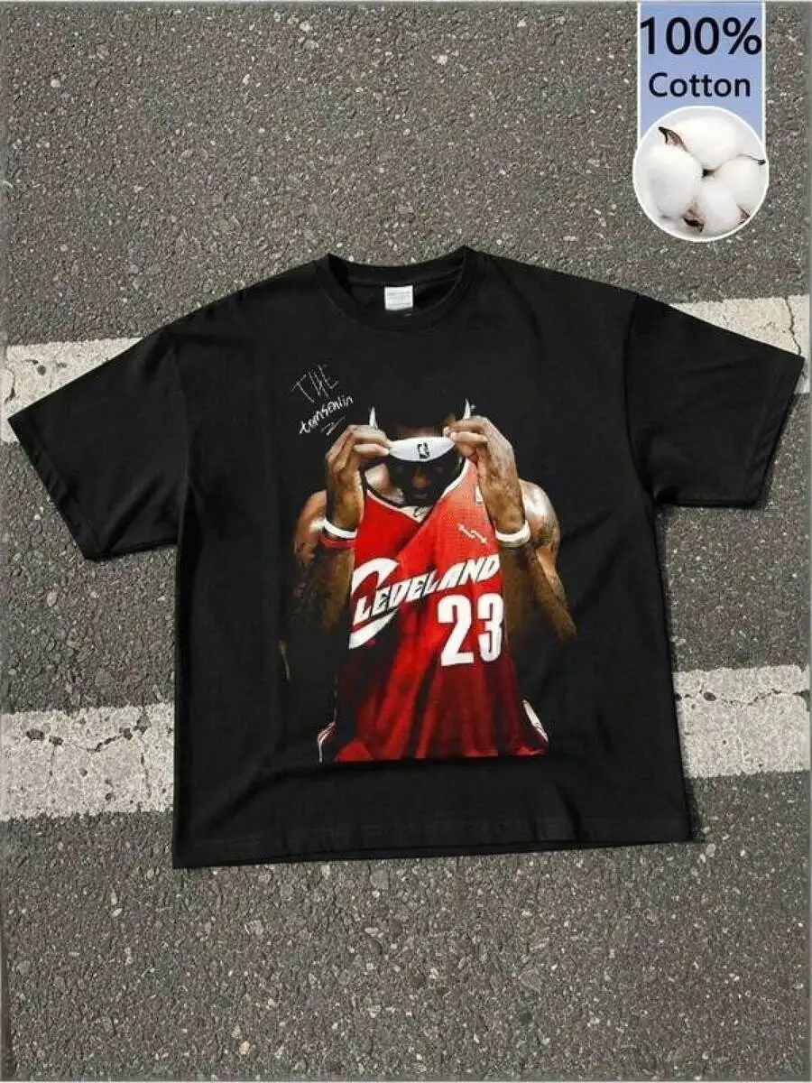T ,Graphic-Cotton Tees Size Plus,Local -63 Retro Lebrones Jamees Cleveland 23 Jersey Print Graphic Teecasual Printcomfortable