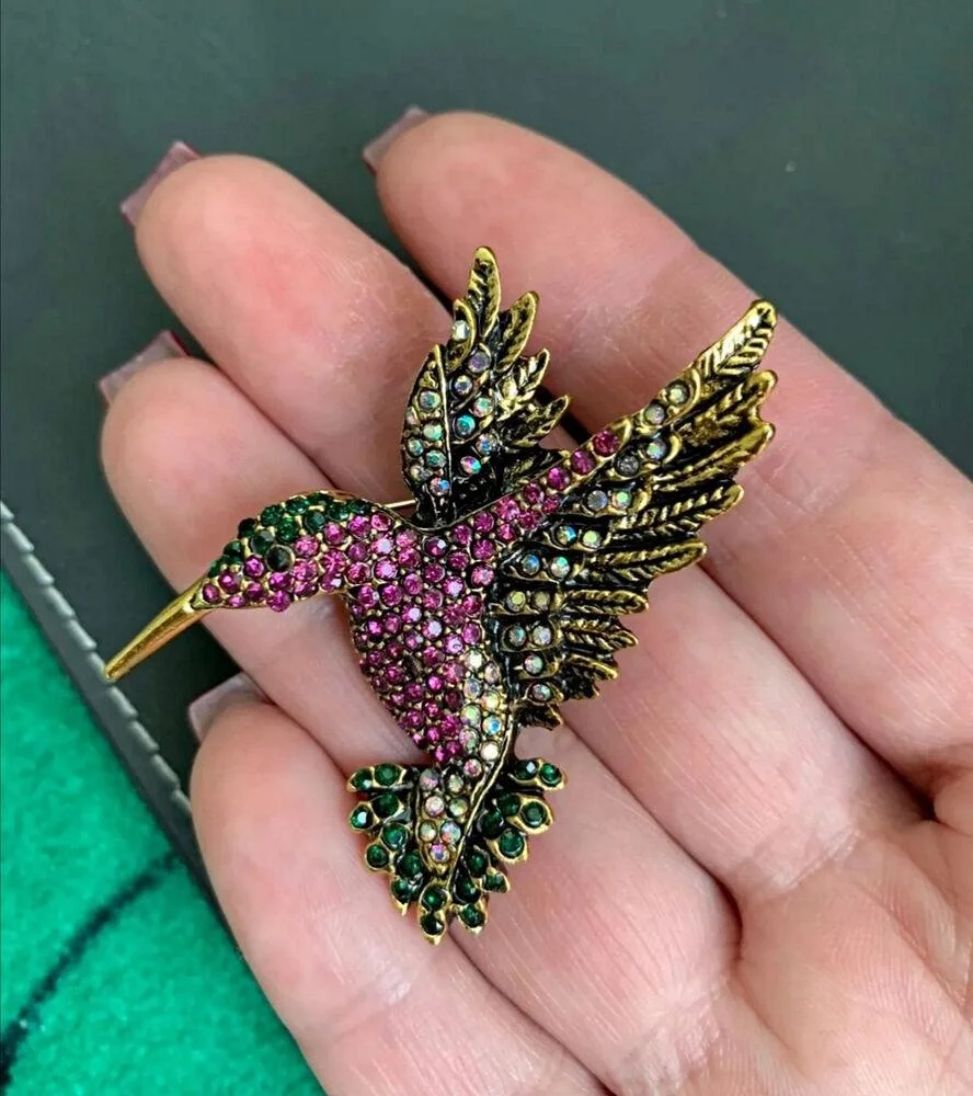 New Rhinestone-set Hummingbird Brooch Fashion Statement Painted Animal Pins Corsage Accessories Fashion Collar Pins for Women