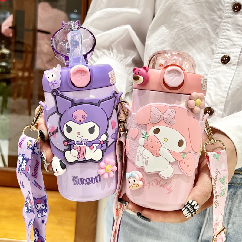 

Cartoon Cinnamoroll My Melody Kids Thermos Cup Anime Kuromi Girl Stainless Steel Thermos Cup Strap Water Bottle Christmas Gift