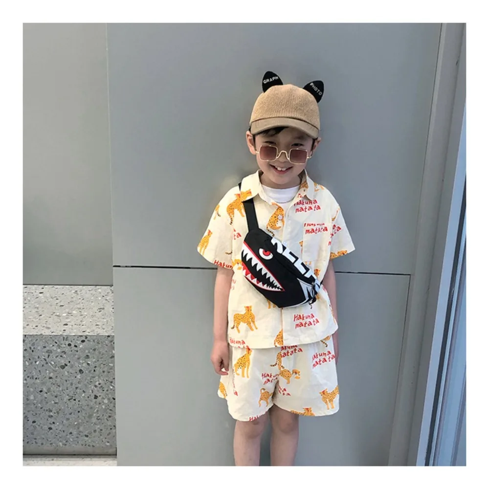 Fashion Nylon Shark Pattern Chest Bag Zipper Printing Crossbody Chest Bag Cartoon Shark Waist Bag view 6