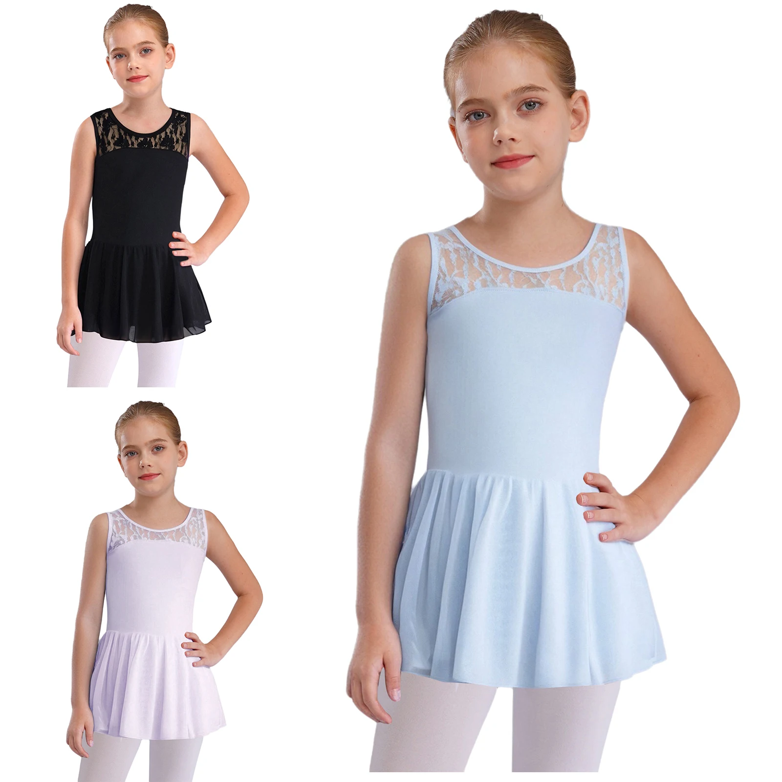 สาว V-Back ลูกไม้ลายดอกไม้บัลเล่ต์ Tutu ชุดแขนกุด Patchwork Breathable เหมาะสําหรับบัลเล่ต์ Dance Party Performance