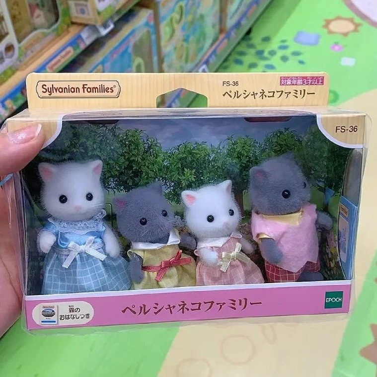 Original  Sylvanian Families Persian Cat Family Series Triplet Station Treasure Duel Doll Gift Cute Toy For Birthday Present