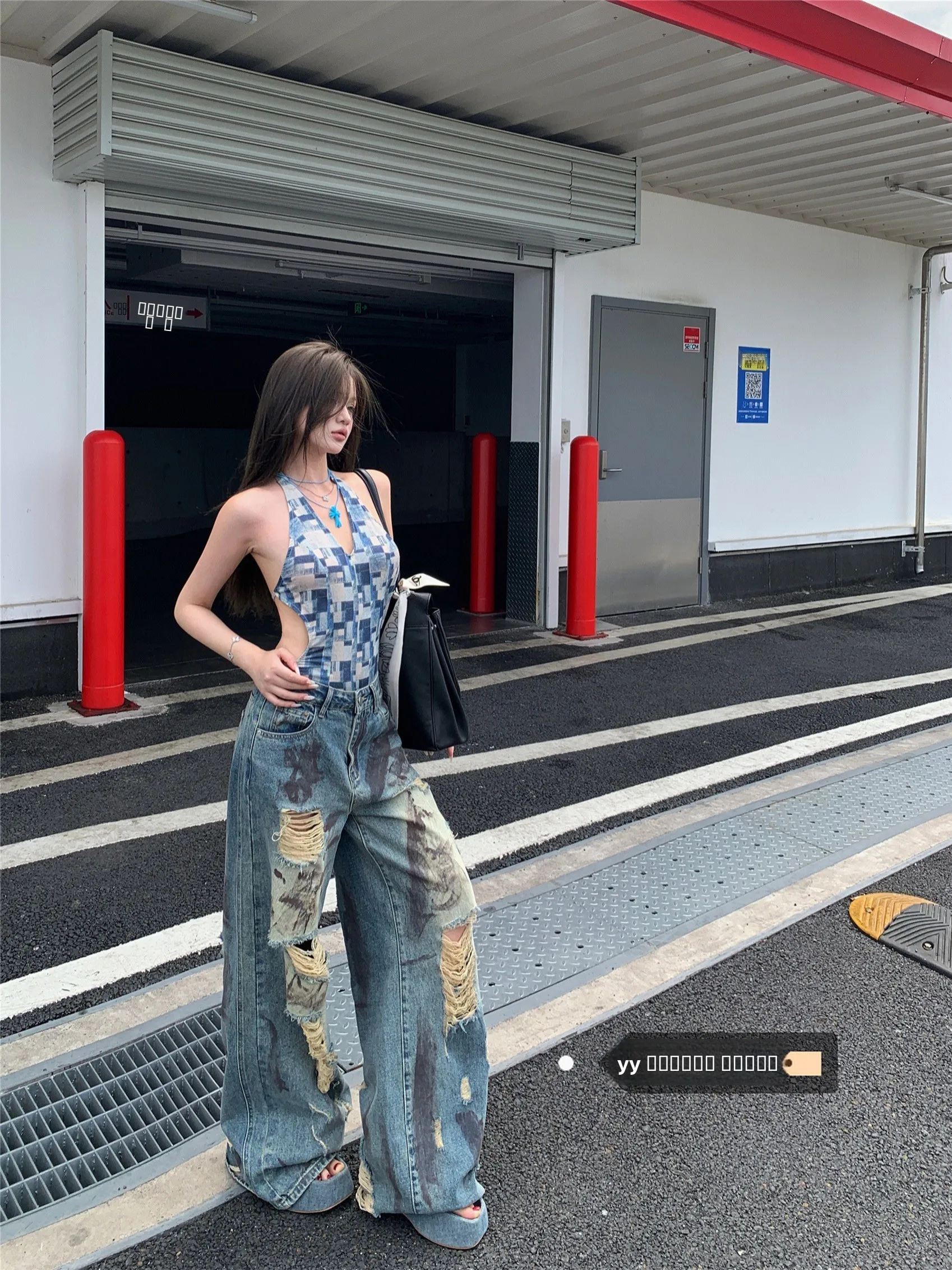 

Джинсовые брюки в стиле ретро в американском стиле, женские свободные широкие брюки с высокой талией на молнии, повседневная одежда, осенний сезон, женские джинсы