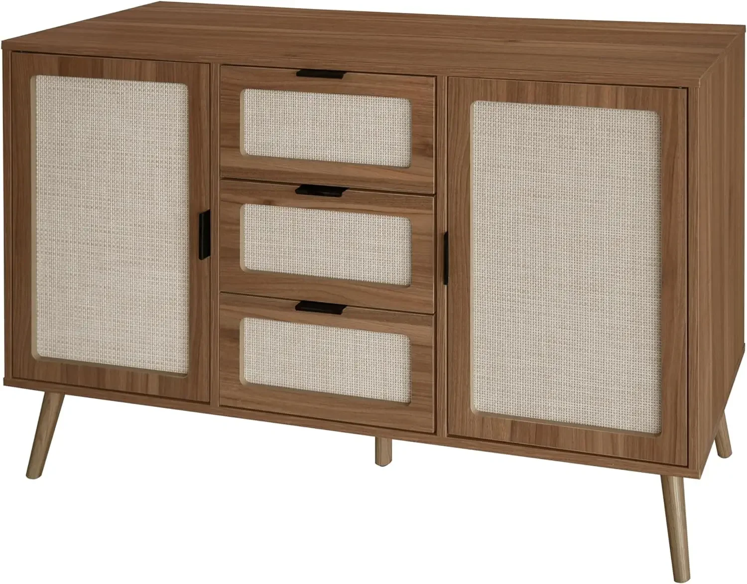 Sideboard Buffet Cabinet with Storage - Natural Rattan 2 Door 3 Drawer Dresser, Accent Storage Cabinet with Door