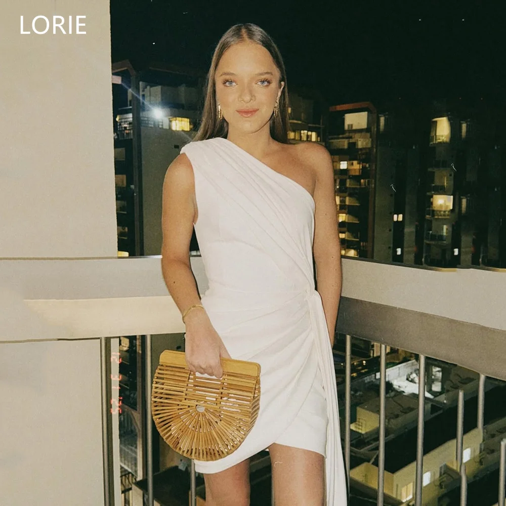 

LORIE Chic White Party Dresses Mini Pleats One-Shoulder Sleeveless Evening Prom Dress Sexy Mermiad Prom Gown Customized