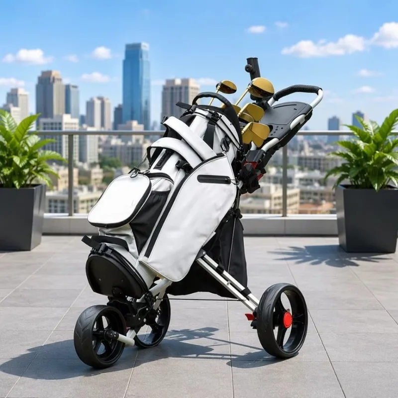 Aluminum Golf Trolley Durable Lightweight Foldable Three Wheels Easy To Shift For Course And Achieve Space Saving Indoor Storage