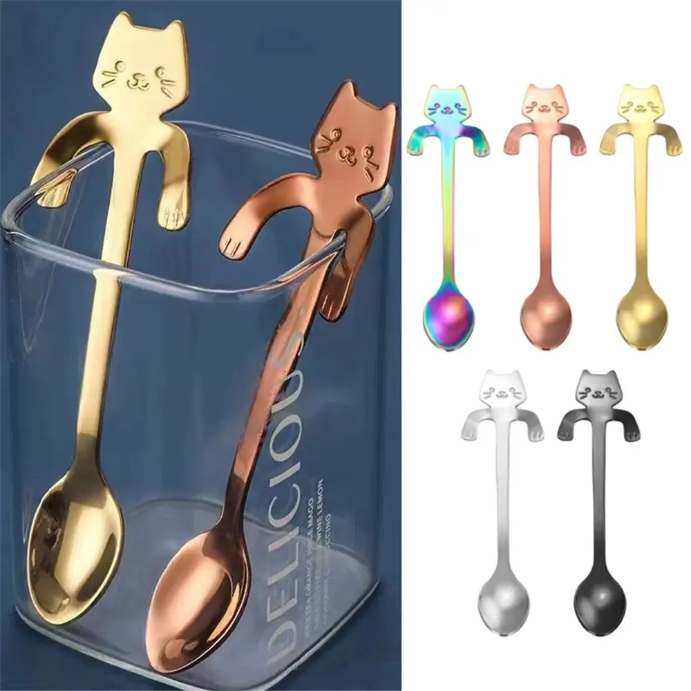 1/4pcs Stainless Steel Mini Cat Coffee Spoon Cute Cat Tableware Dessert Snack Scoop Cute Design Kitchen Tool Children Spoon