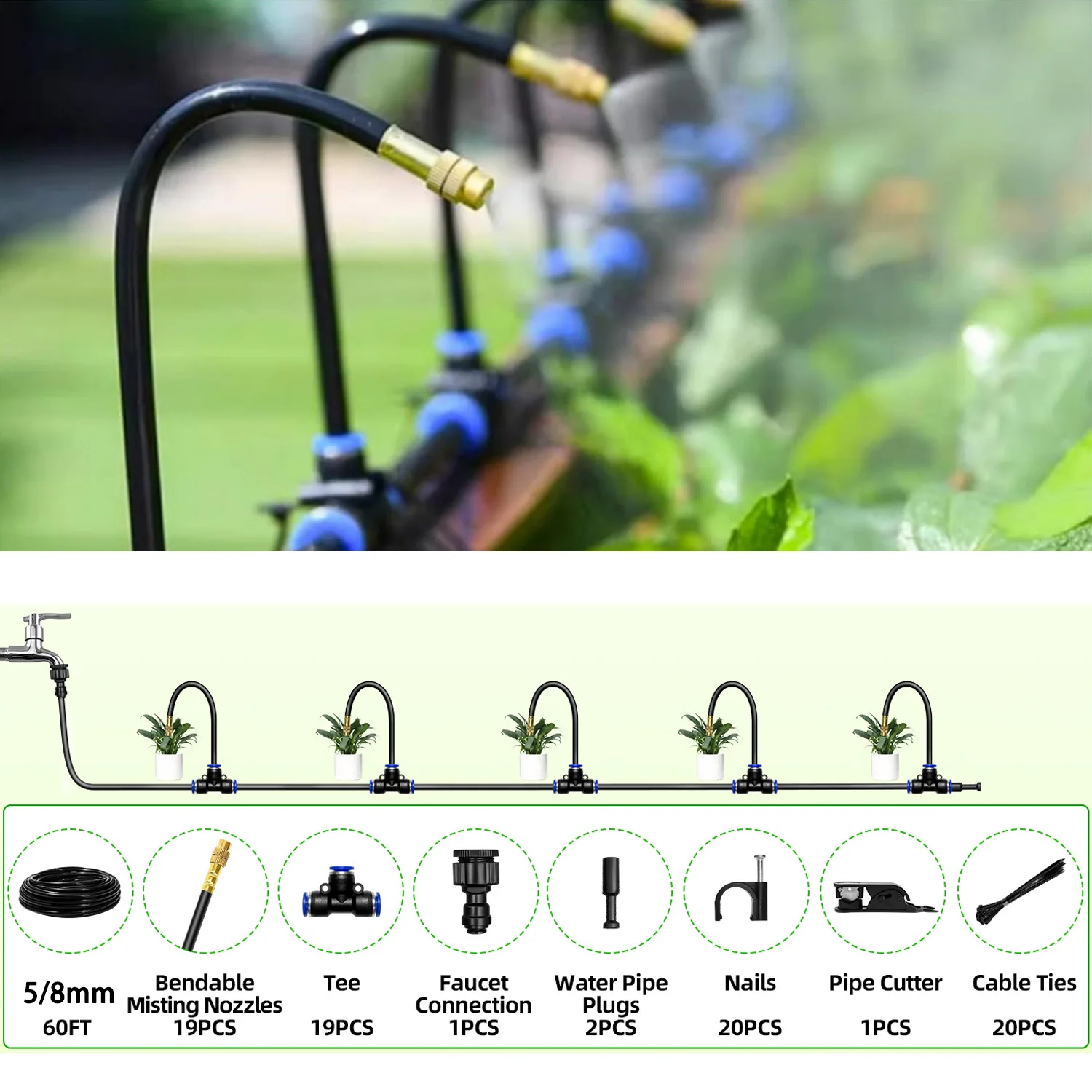1set Garden Irrigation Kit DIY Adjustable Drip Irrigation Kit With 13/19 Rotatable Mist Sprayers  12m/18m Garden Watering System
