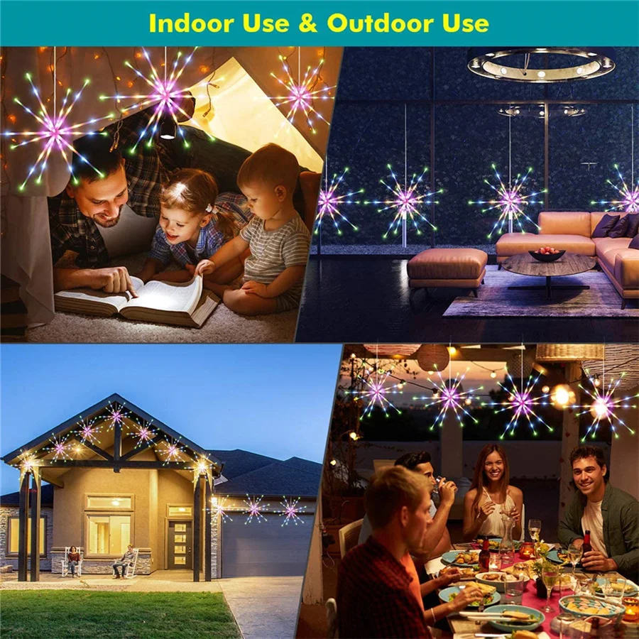 Tirvose LED Firework Fairy String Lights Outdoor 8 Modes Meteor Shower Christmas Lights Garland for Garden Wedding Party Decor