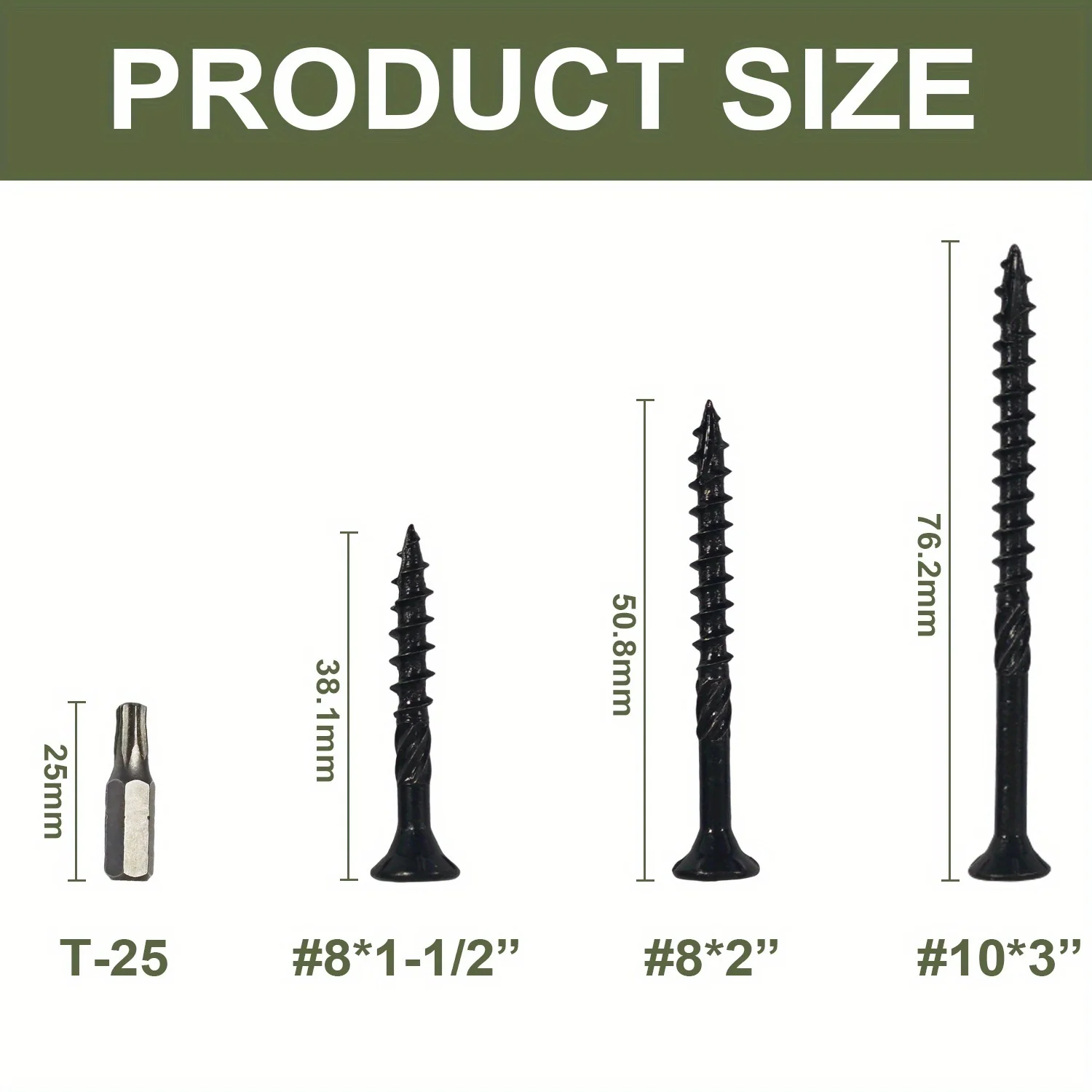 VKKM #8*2 Embossed Deck Screws, Wood Screws, Construction Fence Screws, Anti-rust, Epoxy Coating, Including T25 Star Drill Bits