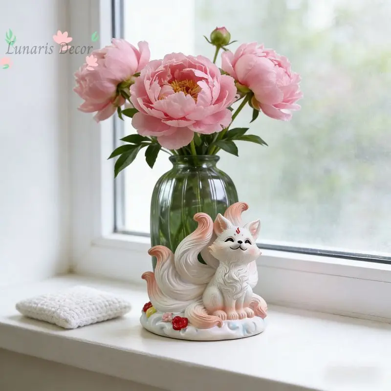 Cute little fox nine-tailed fox glass flower arrangement water vase tabletop ornament new Chinese style