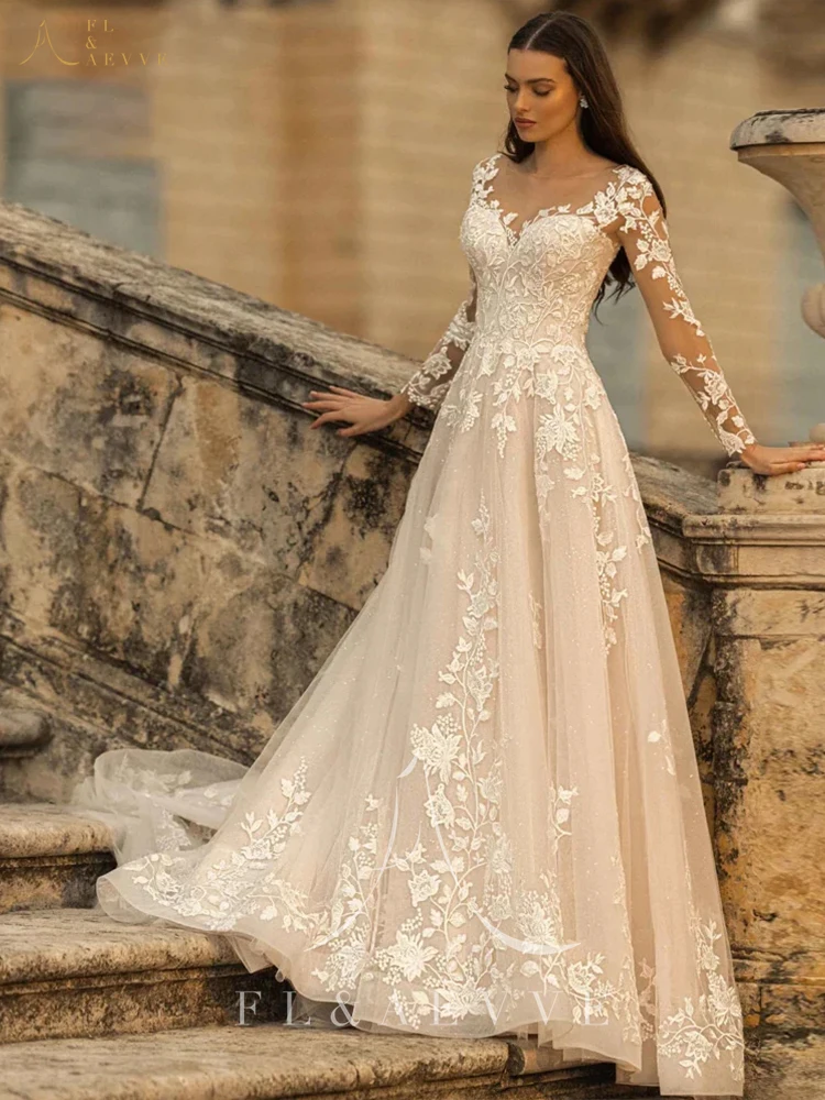 Robe de mariée bohème à manches longues A-Line, robes de mariée de plage personnalisées, quelle que soit la robe à lacets