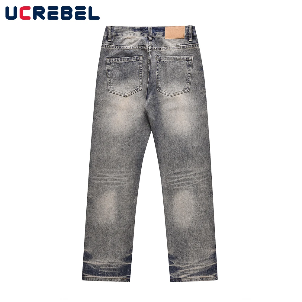 الرجال الجينز الأزرق المتعثرة ، غسلها الدنيم السراويل ، ملابس الشارع عادية ، مستقيم الساق ، الخريف ، الشتاء #2