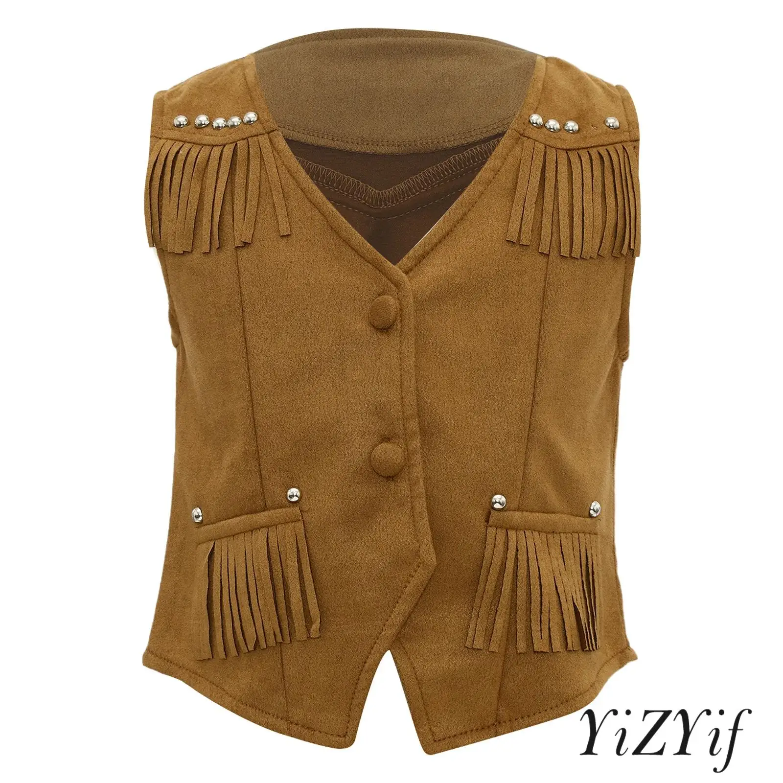 

Kids Girls Tassels Sleeveless Vest 70s Hippie Faux Suede Hippie Boho Western Cowgirl Cowboy Style Jacket Vintage Clothes