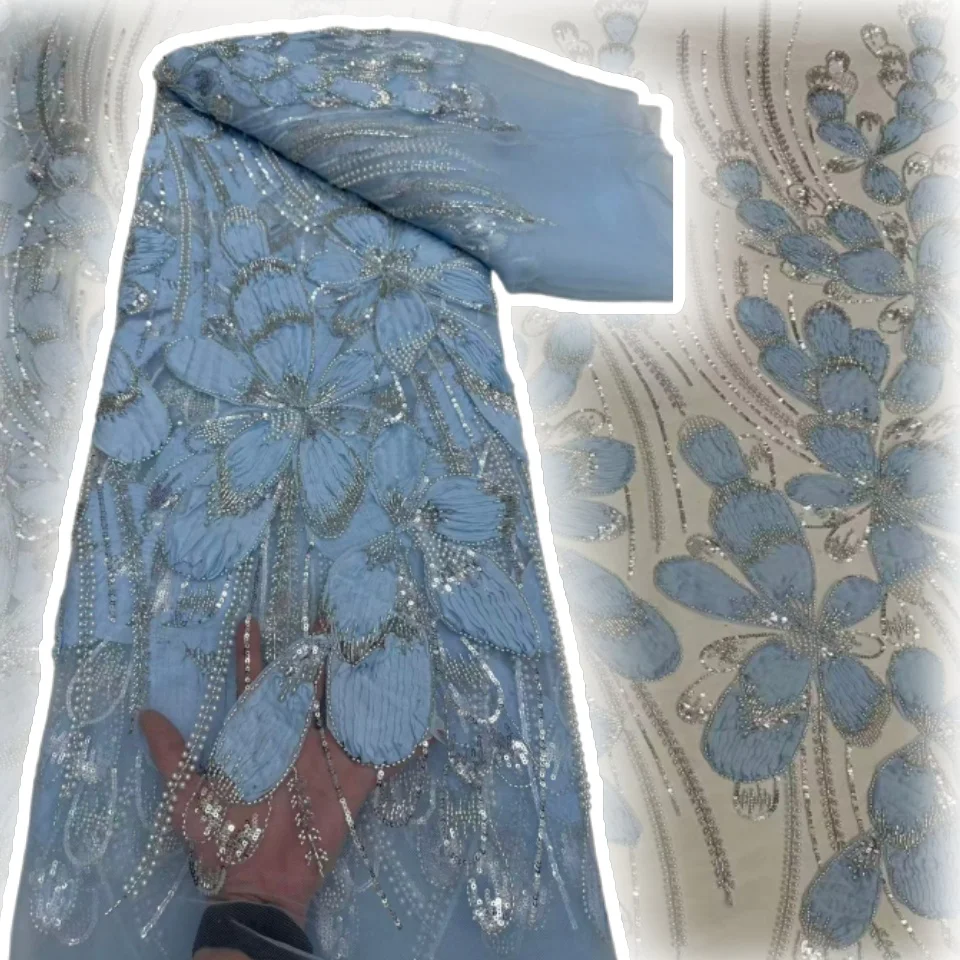 

Роскошная африканская кружевная ткань с блестками, 2022, высокое качество, вышитая бисером, французская нигерийская кружевная ткань для свадебного шитья CC1520