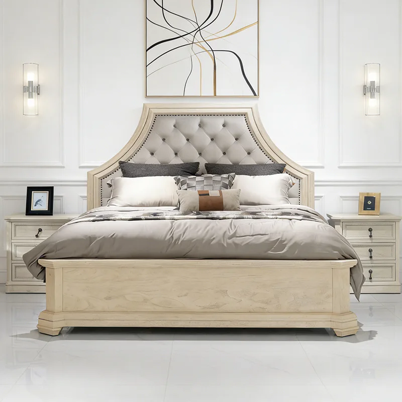 American French architecture revival solid wood bed retro carved high back light luxury European solid wood double bed