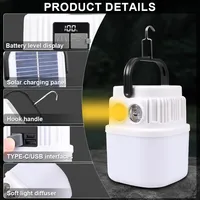 Solar LED Light Bulb USB Rechargeable Camping Light 1200mAh Portable Outdoor Searchlight Multiduty Hanging Lamp with Flashlight