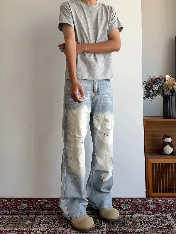 

Washed Blue Jeans Casual Loose Vintage Long Trousers for Men And Women Teenage Fashion Straight Leg Jeans Autumn Spring Wear