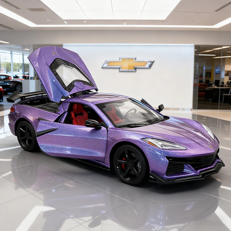 1:24 Chevrolet Corvette Z06 Model Samochodu ze Stopu Metali z Dźwiękiem i Światłem, Napędem Pull Back, Zabawka dla Dzieci, Kolekcjonerski Prezent Urodzinowy