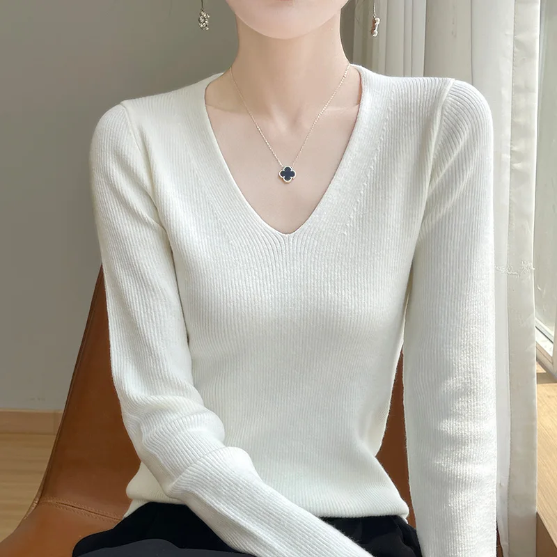 الربيع والخريف الخامس الرقبة الصوفى الصوف ضئيلة سترة السيدات رقيقة قاع قميص جديد طويل الأكمام لينة بلوزة جوكر متماسكة البلوفرات