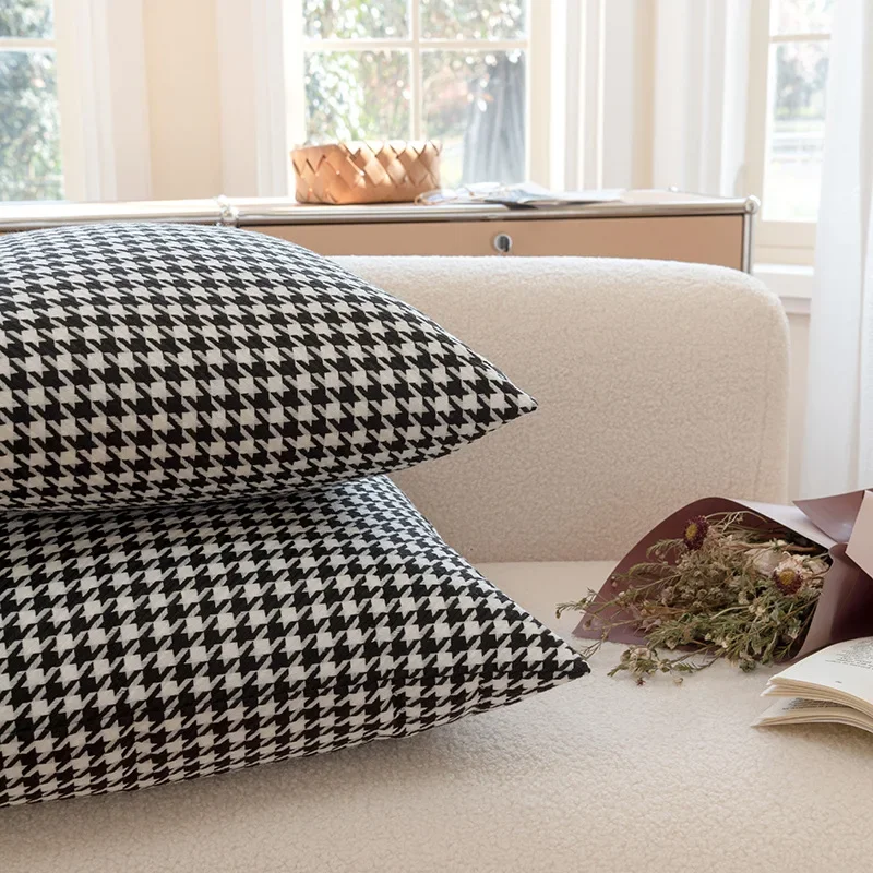 Classic Black and White Houndstooth Pillow Cover for Home Chic Square Weave Houndstooth Cushion Cover for Modern Home Décor