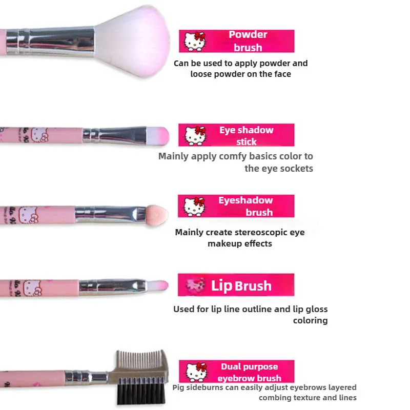 سانريو مرحبا كيتي فرشاة للمكياج 5 قطع فرشاة صغيرة حقيبة مستحضرات تجميل المحمولة المخفي فرشاة لمساحيق التجميل مجموعة لينة النساء أدوات ماكياج الوجه