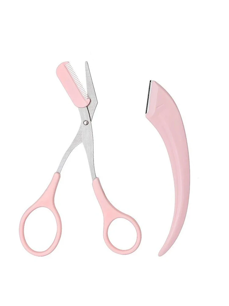 Couteau de coupe de sourcils pour femmes, rasoir pour le visage, ciseaux à sourcils avec peigne, grattoir, 1/2/3 pièces
