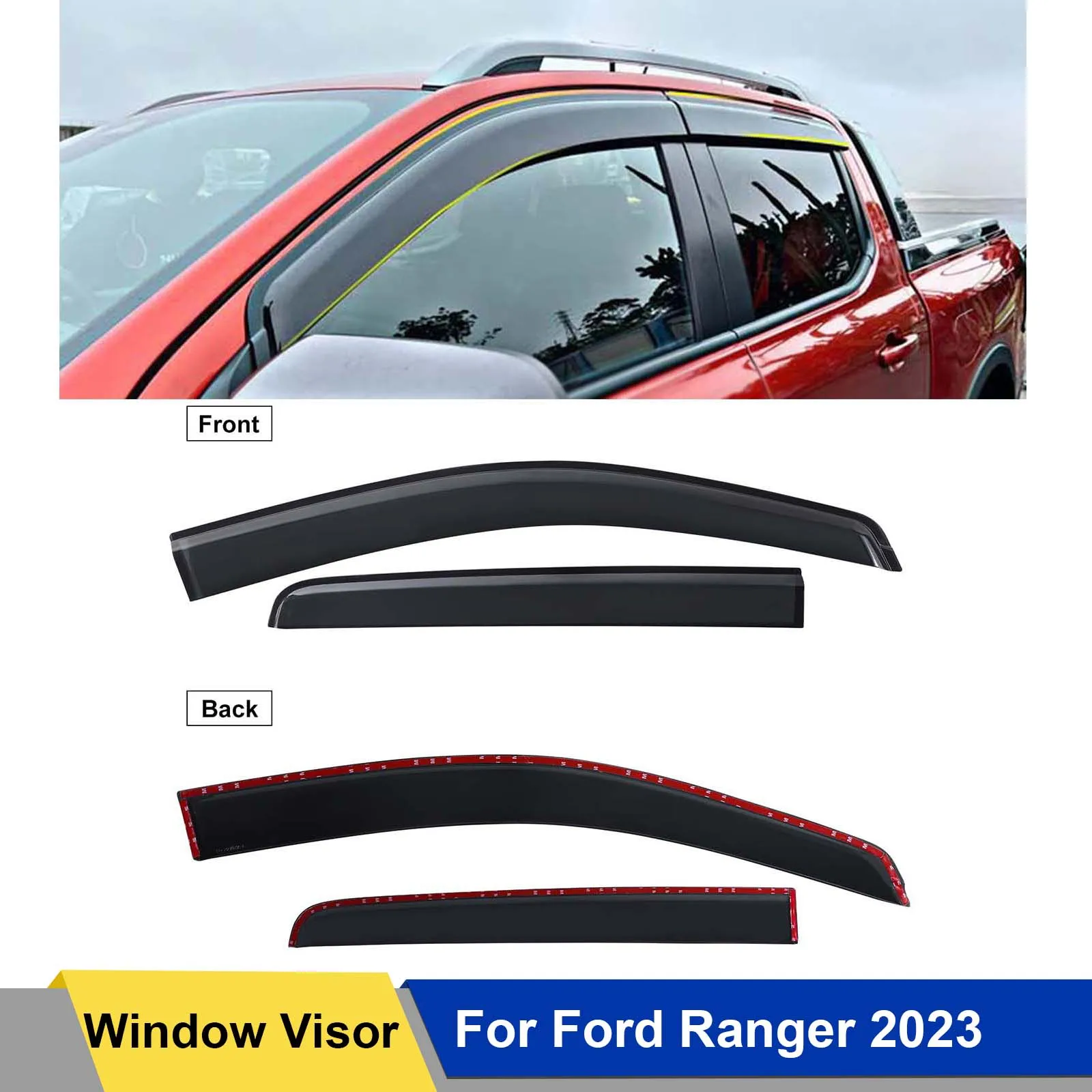 Car Weather Shield Window Visor Rain Cuard For Ford Ranger Wildtrak Sport XLT XLS XL Model 2023 2024 Deflector Sun Rain Guard