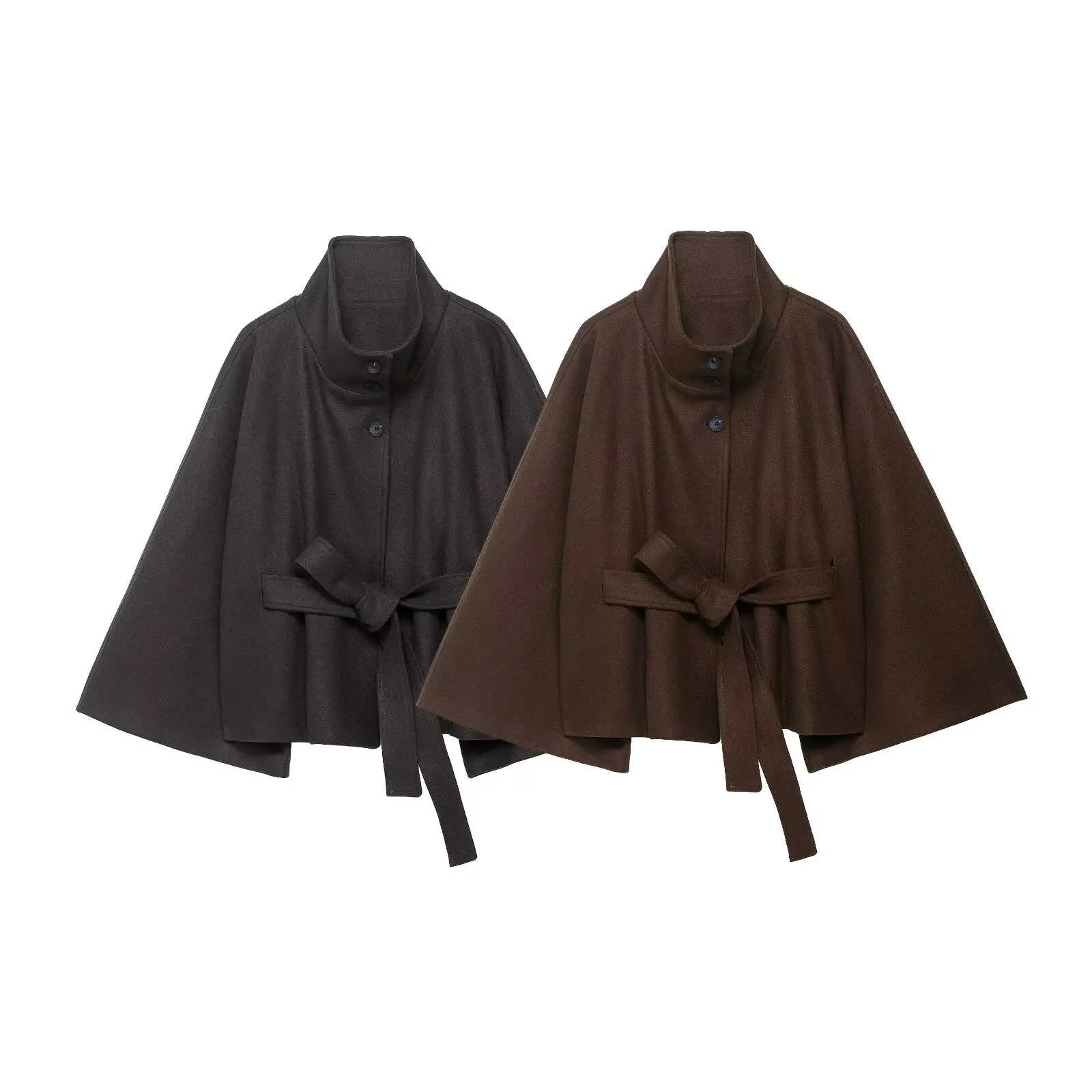 

2025 New Women's Clothing European and American Style Fashion Solid Color Long Sleeve Slimming Belt Trimmed Wool Coat