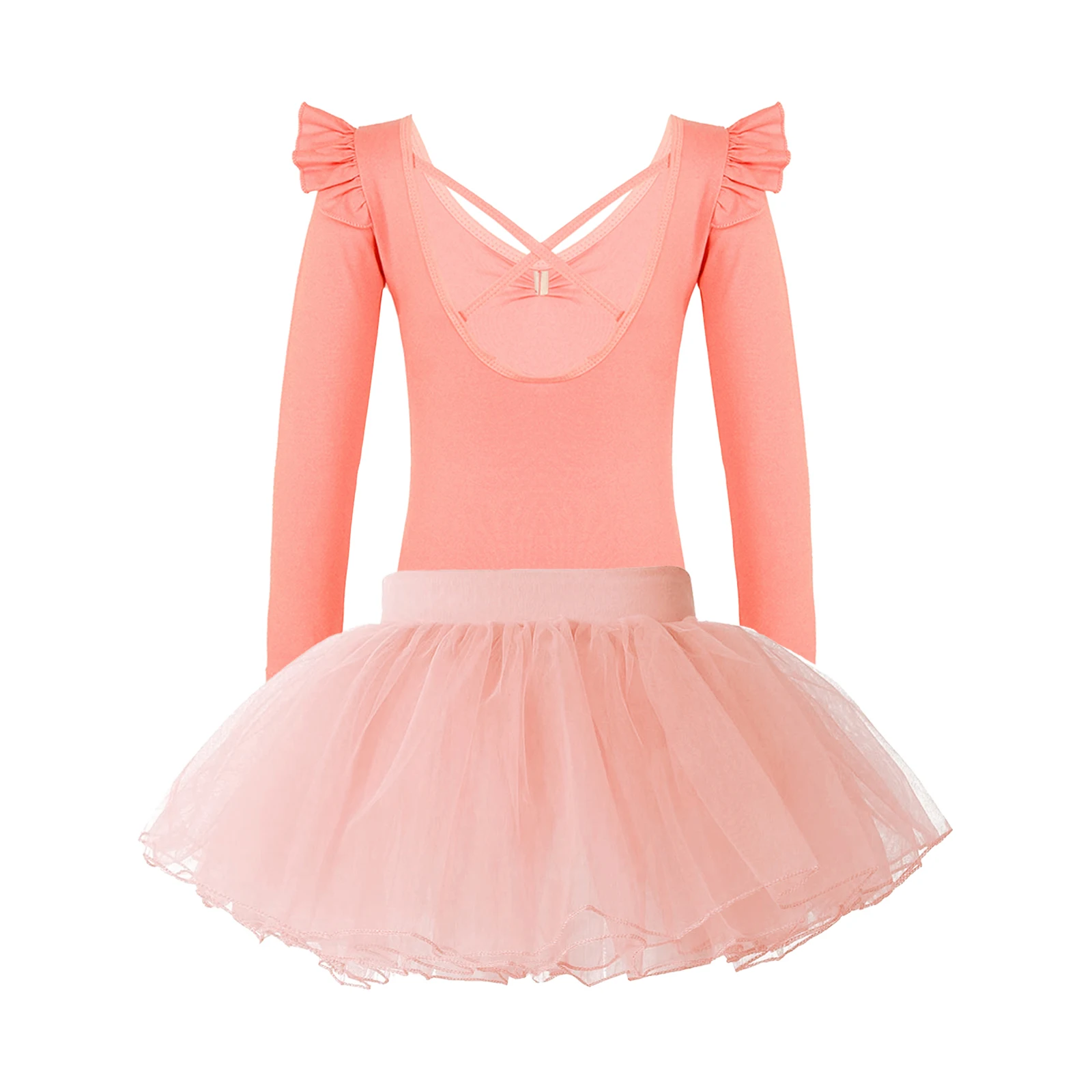 3-1Y Kids Girls Ballet Gymnastics Dance Tutu Dress Long Sleeve Bodysuit with Skirt for Dancing Class Training Stage Performance