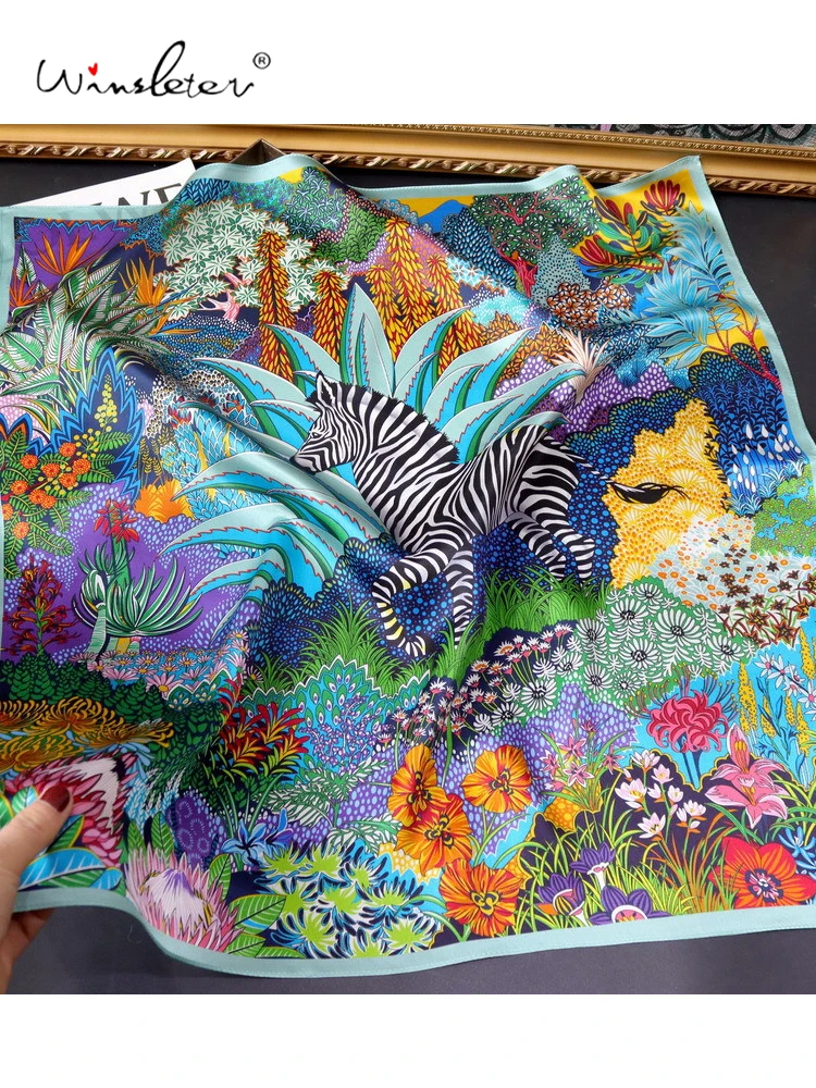 

Winsleter-Women 100%Real Silk Elegant Scarf, 68*68CM Floral Print, Mom Gifts Romantic Party Kerchief, 2025 Autumn New A59045CC