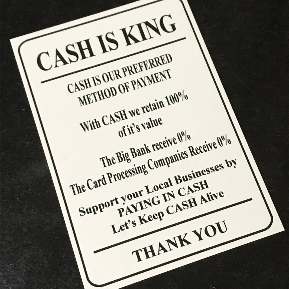 Customized Cash Payment Sign For Café Shop Store Notice Poster Take Away Cash Is King