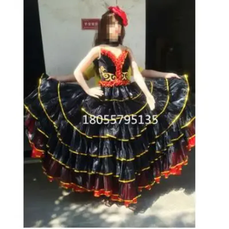 Spanish Bullfight Dance Samba Costume Women Stage Cancan Big Dress 720