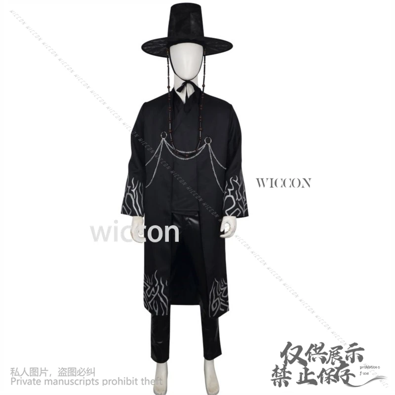 أنيمي فيلم Kpop شيطان ساجا بوي تأثيري جينو القوطي زي الكورية المعبود طويل أسود موحدة قبعة الوشم الدعامة وسيم هالوين كوسبفلي