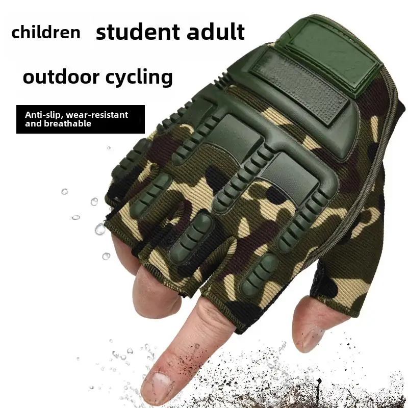 Tactical Outdoor Cycling Gloves Half Finger Unisex Student Single Bar Training Anti-Slip Sports Half Length Children's Specia...
