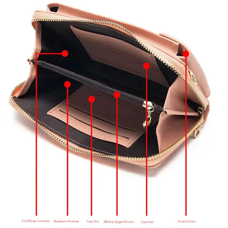 Fashion Single Shoulder Crossbody Cell Phone Bag Mini Versatile Satchel Multi Card Position Card Bag Keycase Female