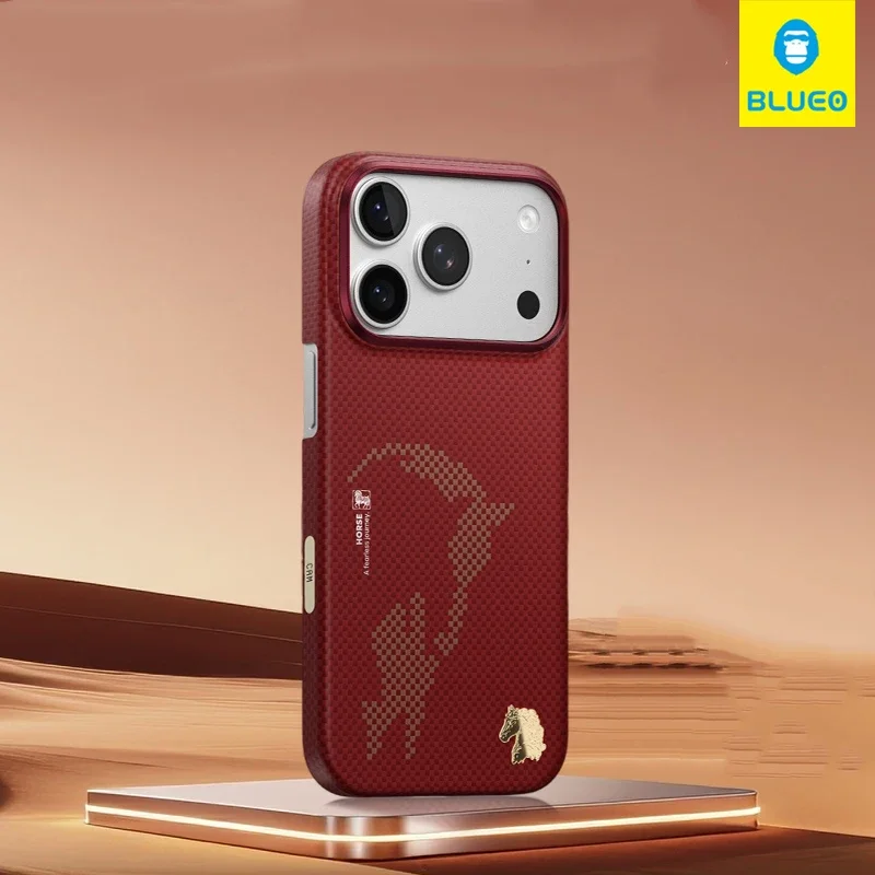 

Blueo 2026 Red Kevlar Series for iPhone 17 Pro Max Case Gilded Tactile Woven Aramid Fiber Magnetic Case for iPhone 17 Pro Case