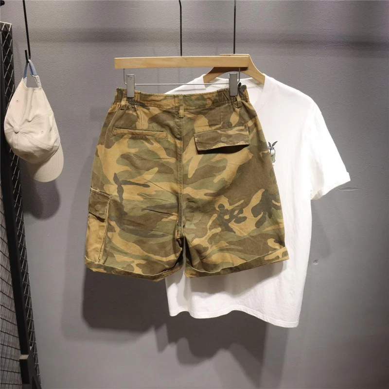 Men's Shorts 2026 Summer Japanese Style Cargo Camo Vintage Loose Multi-Pocket Casual Daily 5 Inches