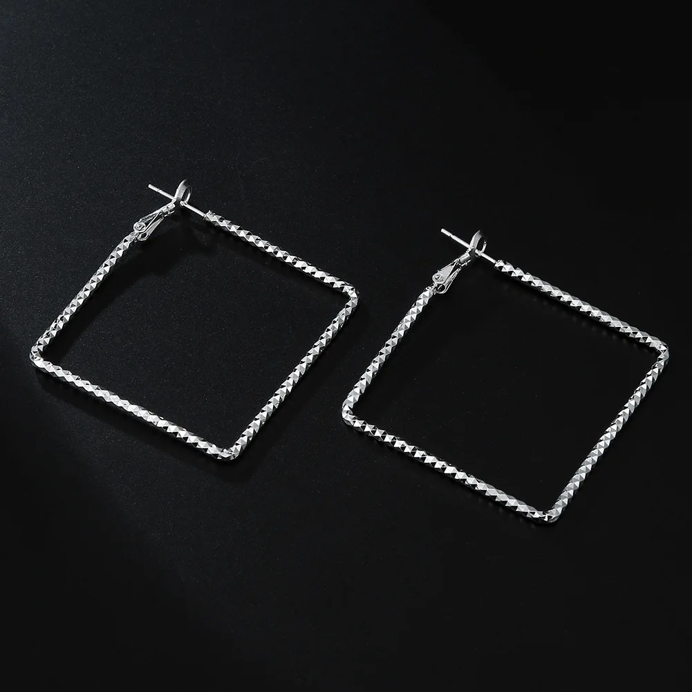 1 Pair 925 Sterling Silver Square Hoop Earrings 4.2cm Exaggerated Style Jewelry For Women Wedding Engagement Party Gift