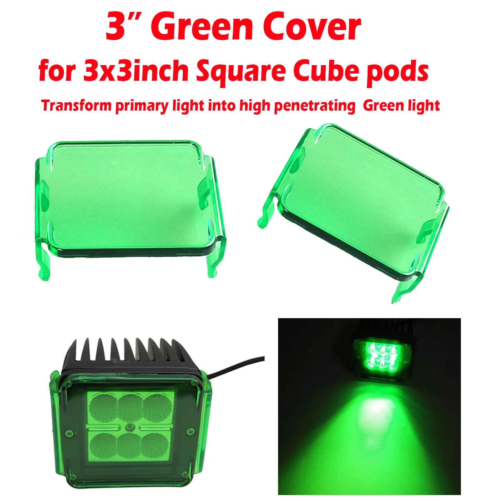 3/6/8inch Green Lens Cover Dustproof Protective For Cube Pods/Led Light Bar/Offroad Work Driving Hunting Fishing Emergency Signa