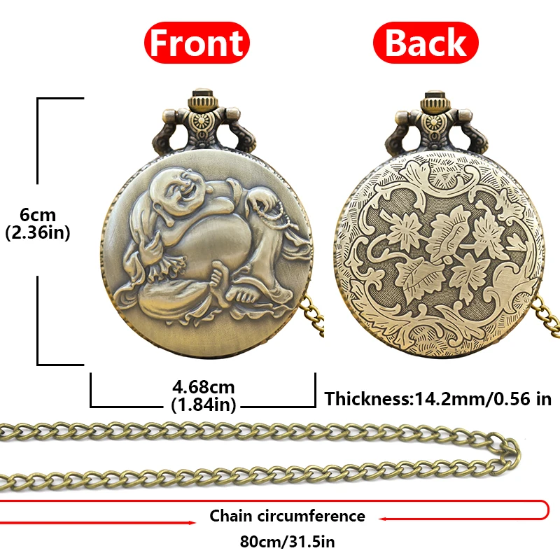 Retro Bronze Steampunk Maitreya Buddha Flip-Top Male And Female Student Gift Quartz Necklace Commemorative Pocket Watch