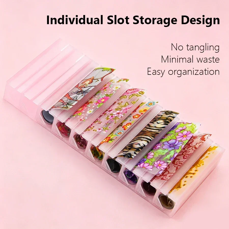 Portable 10-Grid Nail Starry Foil Storage Box, Transfer Paper Sticker Organizer, Space-Saving Desktop Nail Art Tool view 3