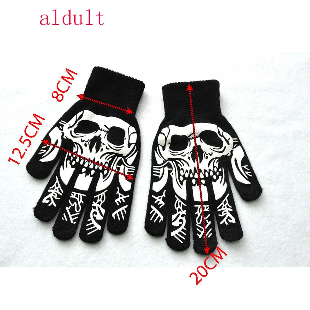 Halloween Luminous Gloves Winter Hand Warmer Non Slip Horror Hand Bone Skull Grimace Mitten Adult /child Keep Warm Gloves