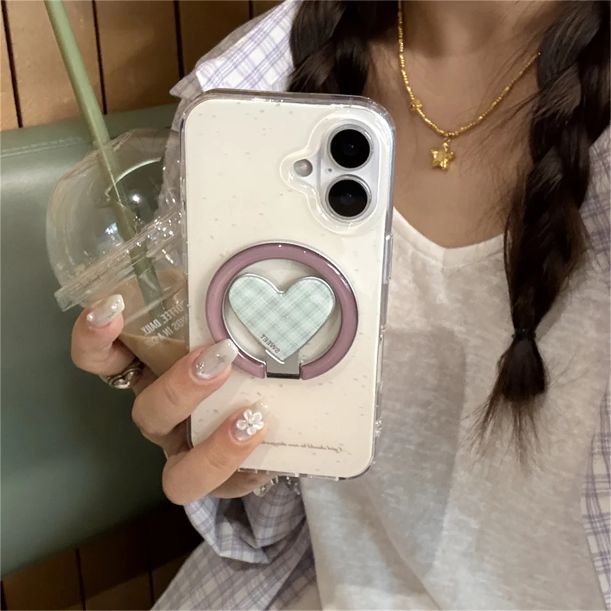 

Fashion Grren Ink Splash Magnetic Phone Case For iPhone 16 Pro 15 14 13 Pro Max Cover with Love Stand Holder Shockproof Cases