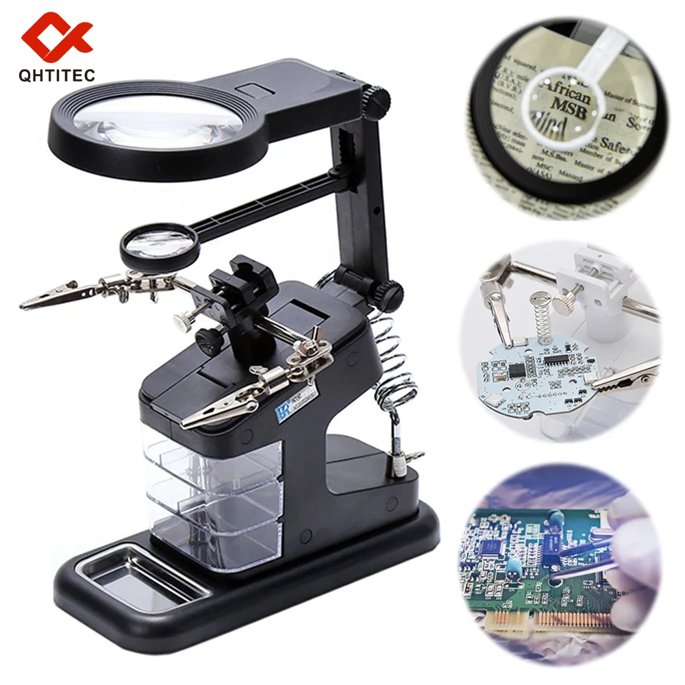 3X/4.5X/25X Multi-Functional Helping Hand Clip Clamp 10LED Magnifying Glass Soldering Iron Stand Welding Clamp Helping Tools
