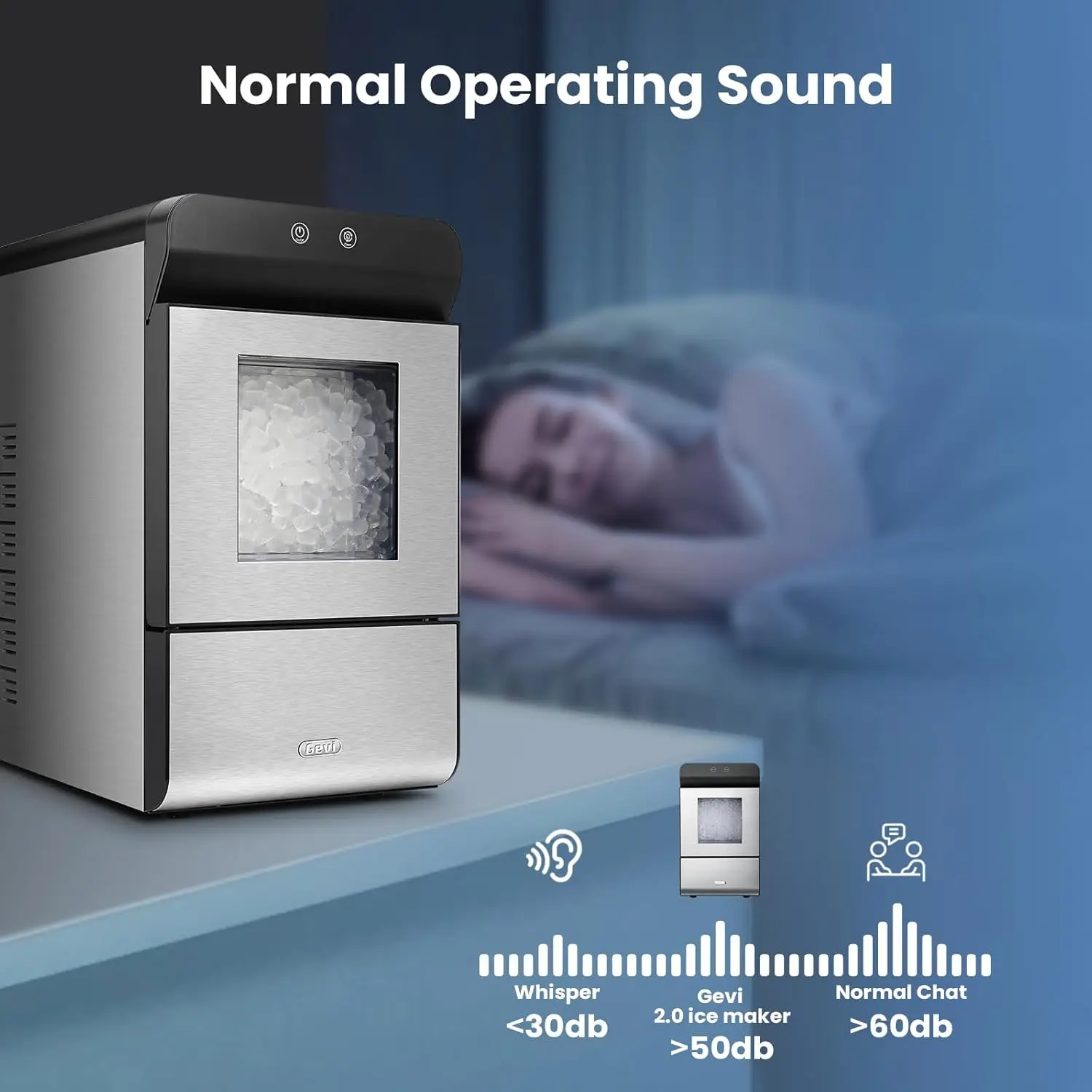 جيفي V2.0 كونترتوب جيمي ناجيت صانعة الثلج |   آلة تصنيع ثلج الحبيبات ذاتية التنظيف |   الإسكان الفولاذ المقاوم للصدأ | 16.7 بوصة ارتفاع يناسب تمامًا