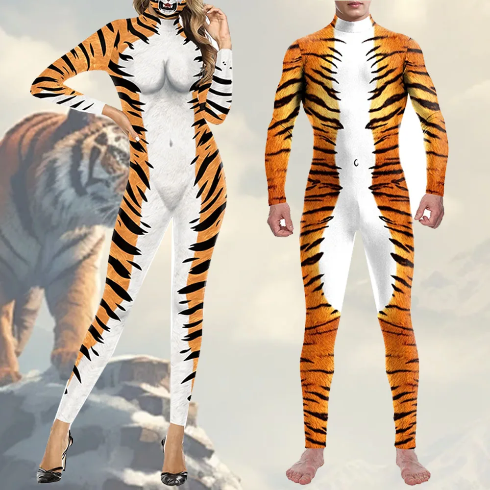 Halloween Funny Tiger Anime Printing Holiday Party Costume Cosplay adulto Sexy body travestimento Oufit Stage tuta Catsuit