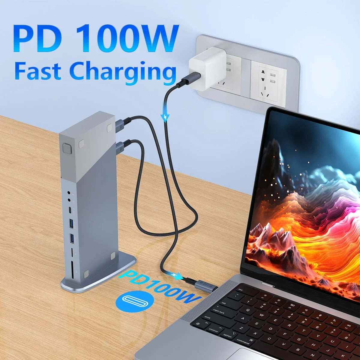 Custom 16 in 1 displaylink Usb C To Ethernet Adapter 4K 30Hz PD 100w Docking Station adapter usb c hub for macbook